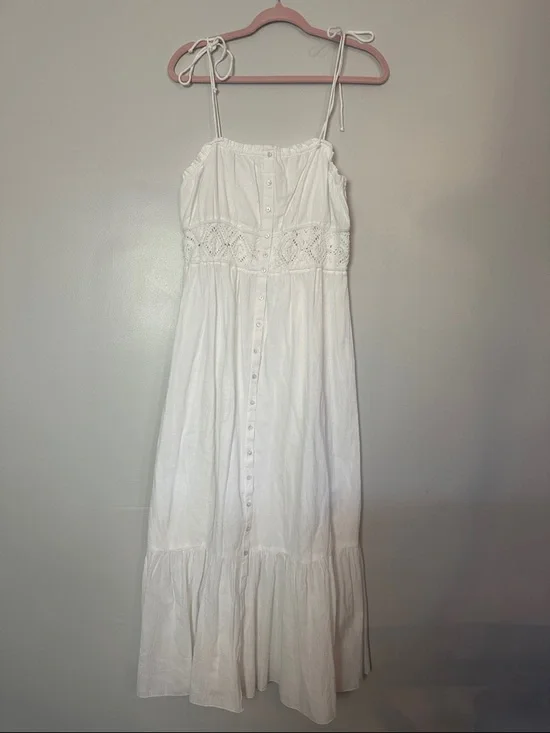 aerie White Maxi Dress with Lace Waist - Picture 1 of 5